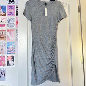 Grey midi dress with scrunching on the side